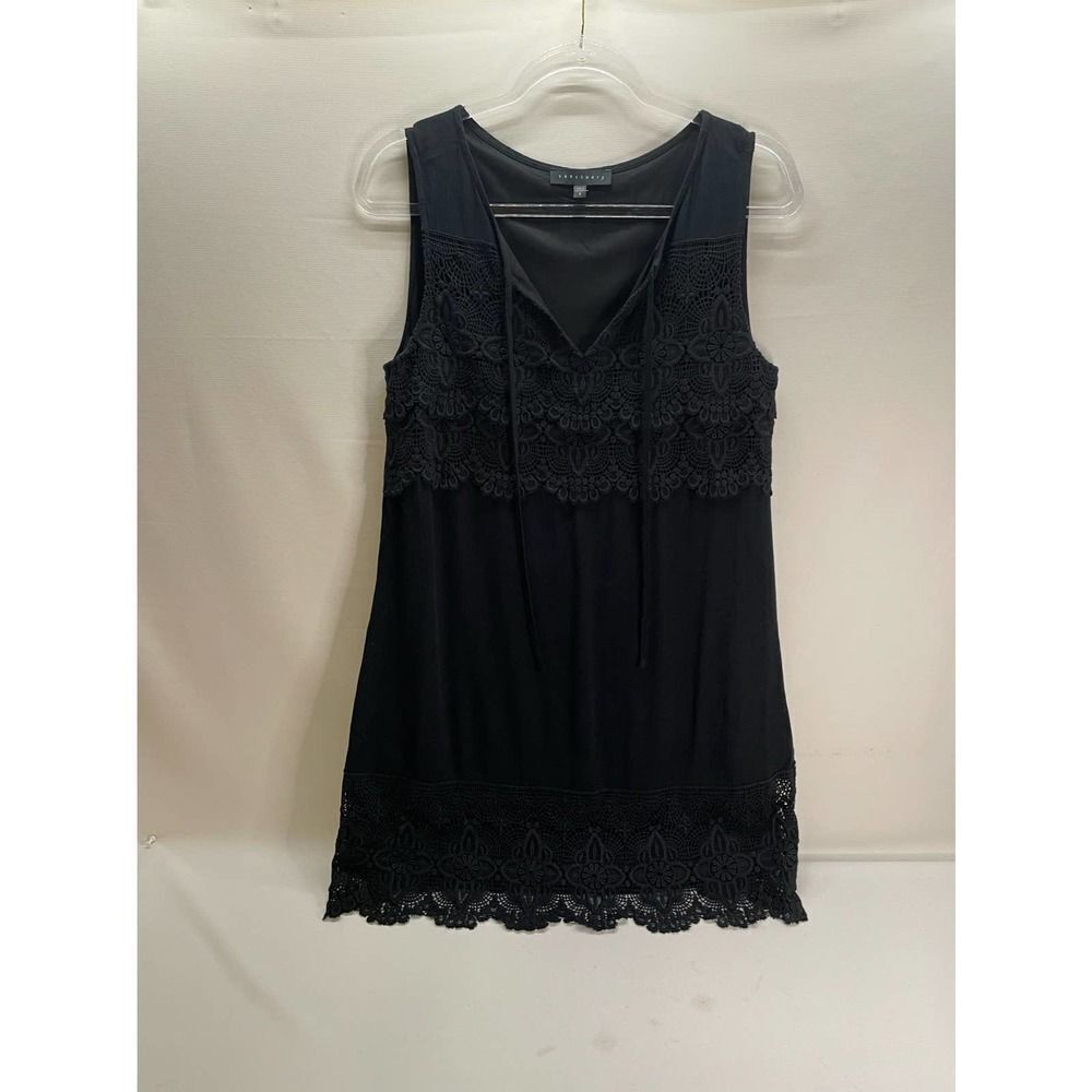 Sanctuary Black Lace Trim Mini Dress Gauzy Beach Tank Sleeveless size Small